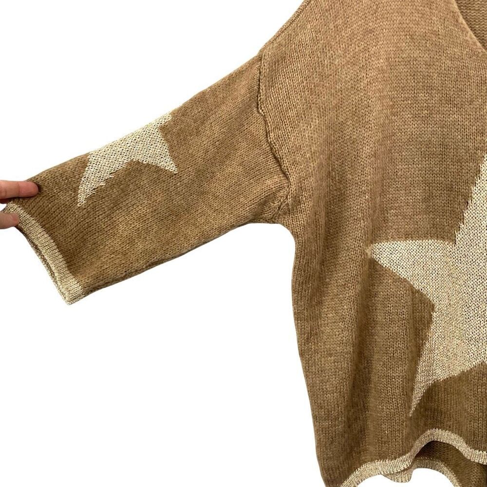Brand Bazar wool blend metallic star boxy sweater Size 2 made in Italy lagenlook - Picture 5 of 8